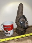Vintage African Benin Bronze Tribal Head Beautiful Hand Carved Sculpture 7  Tall