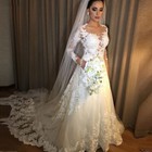 Elegant A-line Wedding Dresses Sheer Neck Long Sleeves Lace Applique Bridal Gown