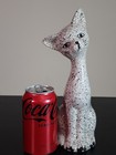 Vintage Ceramic 1950s 10  Mcm Kitty Cat Statue Feline Figurine Speckled Glaze