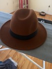 H m Men Brown Wool Felt Wide Brim Fedora Hat With Black Band