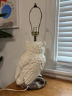 Vintage Mcm Large Ceramic White cream Owl On Log Lamp Works Great No Shade