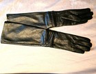 Elegant Long 19  Real Lambskin Black Leather  ruched  Evening Gloves  Lined Euc
