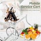 Rolling Bar Cart Wine Tea Serving Cart W  3-tier Shelf   4 Wheels Tempered Glass