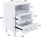 White Nightstand With Charging Station  End Table With Glass Drawers  Night