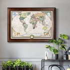 Colorful World Map Canvas Wall Art With Walnut Frame Wall Hanging Travel Map    
