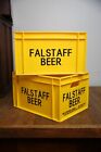 Vintage Falstaff Beer Crate Fort Wayne  In Yellow Box Bottle Case Bar Lot Of 2