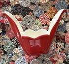 Vintage Art Deco Shawnee Pottery Red   White Tulip Vase   Planter   Dish Desig