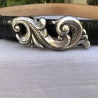 Brighton 1995 Black Embossed Leather Belt Swirly Slide Buckle Women s Size S