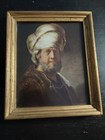 Man In Oriental Costume  Mini Antique Print Golden Frame 1940 Germany 6  5 Inch
