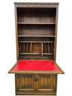 Vintage Oak Wood Bros Desk Cabinet Tudor Shelf Hutch Bookshelf Old Charm Leather