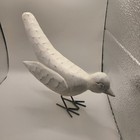 Bird Figurine In Wood With Distressed White Paint  Metal Feet  Farmhouse Decor 
