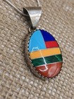 L Begay Navajo Sterling Silver Inlay Pendant 22  Necklace Spiny Oyster