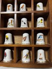 Wall Mounted Wooden Thimble Display Case Shadow Box Glass Front With Thimbles Tt