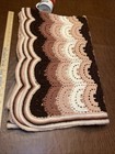 Vtg Handmade Scalloped Afghan Throw Blanket Shabby Chic Earth Tones Taupe 42x68   