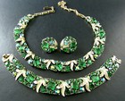 Vintage Rare Lisner Green Rhinestones Necklace Bracelet Earrings Set  my 