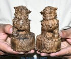 4 7  Old Chinese Wood Carved Foo Fu Dog Guardion Lion Beast Statue Pair