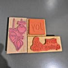 Lot Christmas Rubber Stamp Wood Mount Ornaments Merry Christmas Santa Joy Block