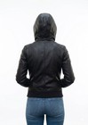 Black Genuine Lambskin Leather Hooded Bomber Jacket Handmade Slim Fit Moto Coat