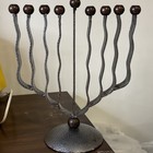Vintage Judaica Menorah Brutalist Metal Art Jewish Hanukkah Israel Hebrew