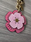 Nwot Coach Willow Floral Tea Rose Bag Charm Keychain Brass   Pink Multi
