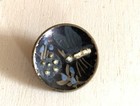 Vintage Black Glass Button Hand Painted Floral Gold Gilt Shank Antique Dragonfly
