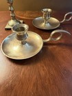 Vtg Solid Brass Candlesticks 2 Chamberstick W finger Loops   7  Taper - Lot Of 3