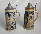German Lidded Beer Steins 1 2 L Froh Beim Bier Made In Germany Vintage Set 2