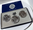 1983 Uncirculated Olympic Silver Dollars  Set Of 3 Commemorative Coins P d s Ogp
