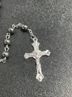 Italy Vtg Silver Tone Heavy Metal Catholic Rosary Prayer Beads Jesus Crucifix