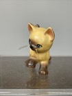 Rare Vtg Siamese Cat W Plastic Whiskers One Paw Up Tan Brown Ceramic Kitty
