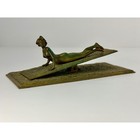 Antique Art Nouveau Bronze Nude Woman Desk Paper Clip Bill Holder Verdigris