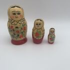 Vintage Russian Nesting Dolls Set Of 3 Matryoshka Hand Painted Wooden Ussr