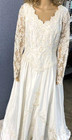 Vintage Premium White Satin  Long Lace Sleeve Wedding Dress Gown Size Large