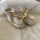 Victorian Antique Baby Moccasins Kid Leather Ribbon Tie High Top Boots Booties
