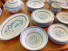 Huge Vtg Lot Chinese Blue White Jingdezhen Porcelain Dragon Rice Grain China Set
