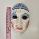 Vintage Porcelain Painted Mardi Gras Mask Wall Decor Carnival White Blue