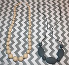 2 Necklaces Baby Teether Teething Nursing Silicone Bead Jewelry Beige Ivory Gray