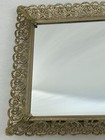 Vintage Vanity Mirror Tray Rectangle 14 25 x 10 5  Goldtone Filigree Footed