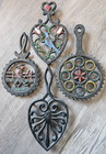 4 Vtg Cast Iron Trivets  Collectible Americana  2 Say Wilton  8  - 9  Lengths 