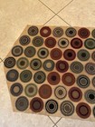 Vtg Handmade Primitive Wool Appliqu   Cotton Layered Penny Rug runner 51   x22   