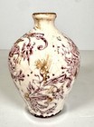 Vintage Art Pottery Vase Transfer Crackle Glaze Floral Purple Bronze  7    Euc