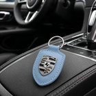 Genuine Porsche Leather Powder Blue Key Ring   Turbonite Crest   2026 Design