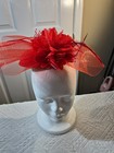 Red Sinamay Fascinator Hat Weddings  Tea Parties   Church 