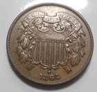 Xf  au Brown Civil War Year 1864 Two 2c Cent Shield Type Coin Free Shipping 