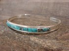 Native American Sterling Silver Turquoise Inlay Row Cuff Bracelet - Johnson