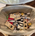 Sewing Basket Plastic Wicker Box Tapestry Lid Satin Inside Sewing Supplies 1970