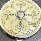 Vtg    brighton    Silver-tone Double Mirrored Compact Ivory Lucite Swirl Heart Dual