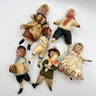 Vintage 1960 Set Of 6 Christmas New Year Handmade Paper Mache Doll Toy Boy Girls