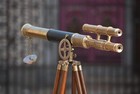 Antique Style Brass Telescope On Wooden Tripod Nautical Steampunk Decor Vintage