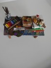 Dollhouse Miniature Artist Studio Table Filled Painting Supplies 1 12 Scale 